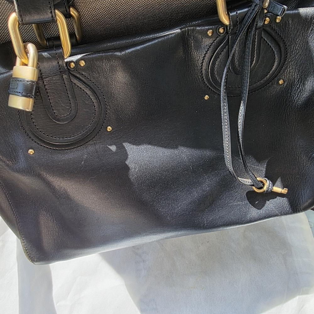 Paddington Chloe Black Leather Shoulder Bag with Gold Accents